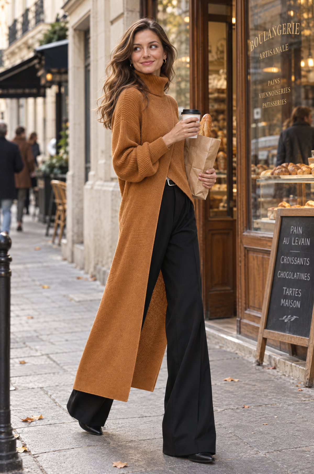 Asymmetrical Layered High-Neck Long Knit Top