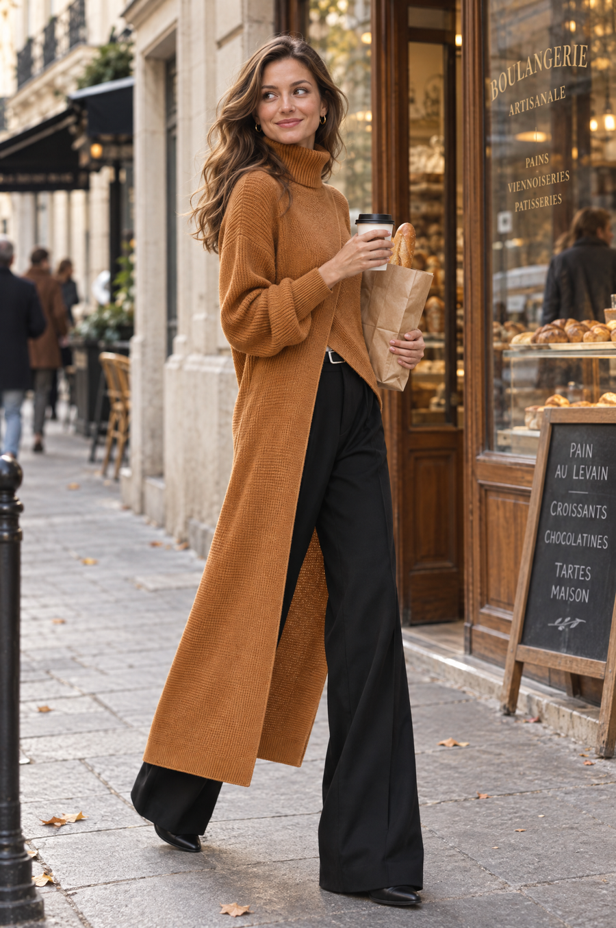 Asymmetrical Layered High-Neck Long Knit Top