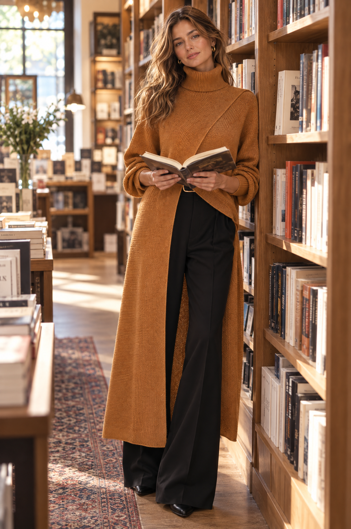 Asymmetrical Layered High-Neck Long Knit Top