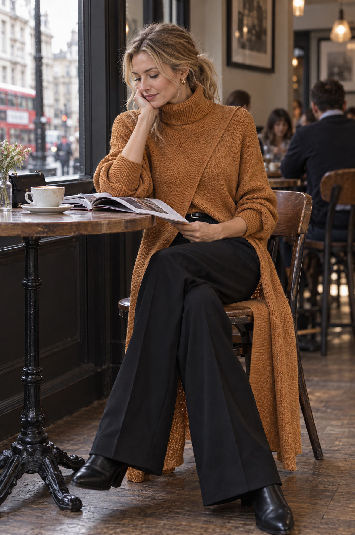 Asymmetrical Layered High-Neck Long Knit Top