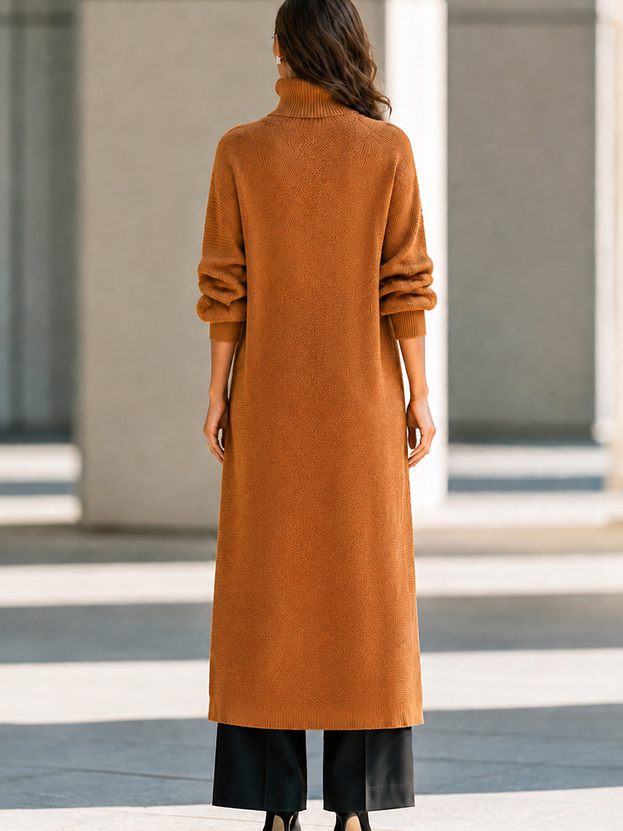 Asymmetrical Layered High-Neck Long Knit Top