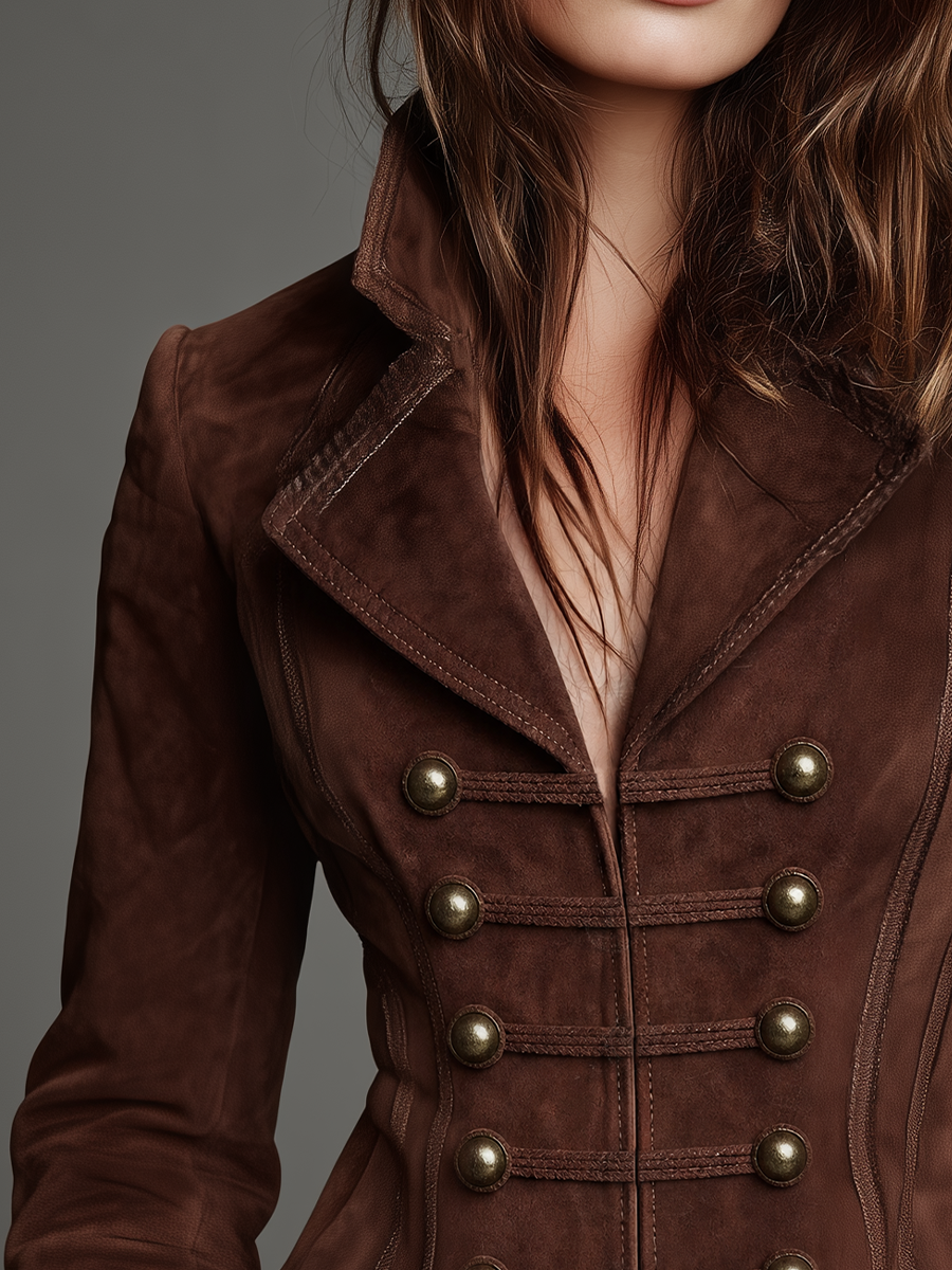 Vintage Chocolate Brown Fringe-Trim Suede Blazer