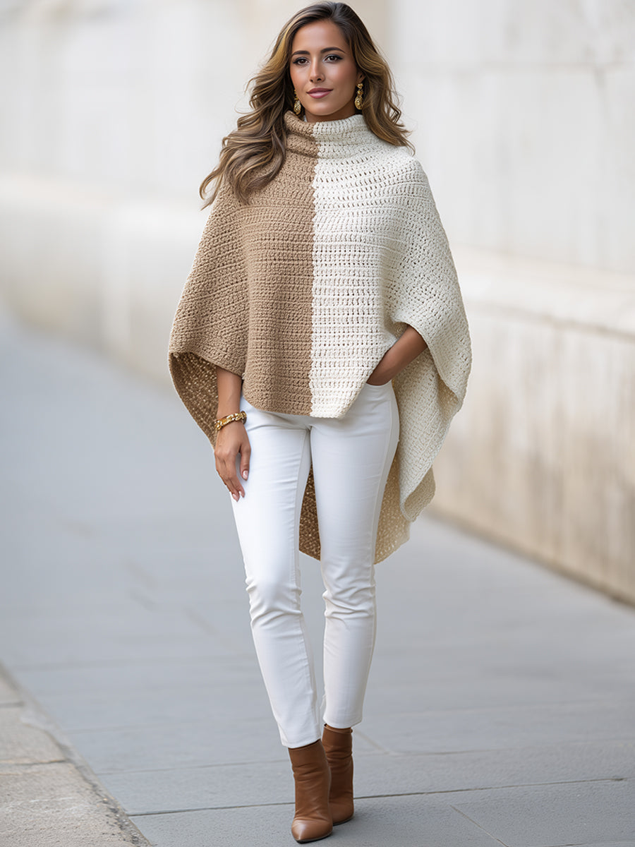 Color-Block Crochet Cape Poncho