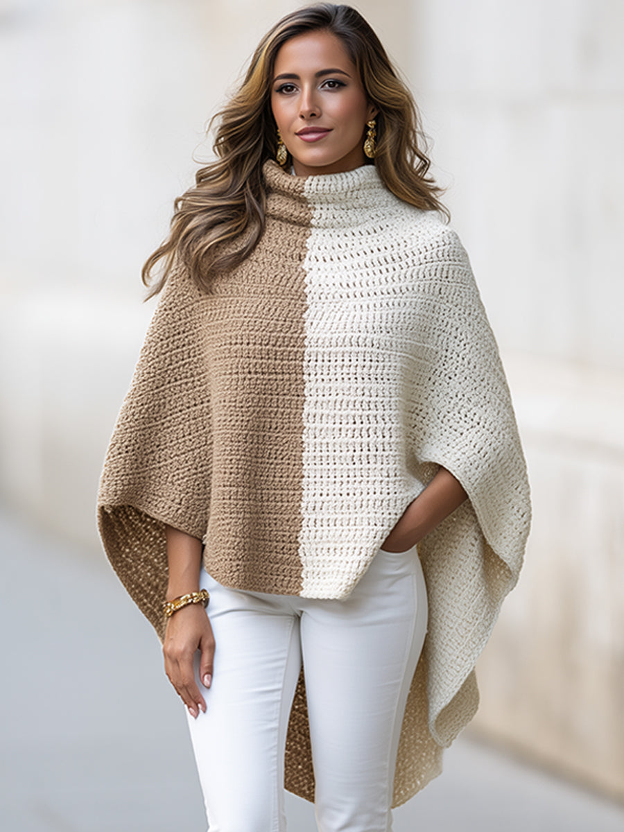 Color-Block Crochet Cape Poncho