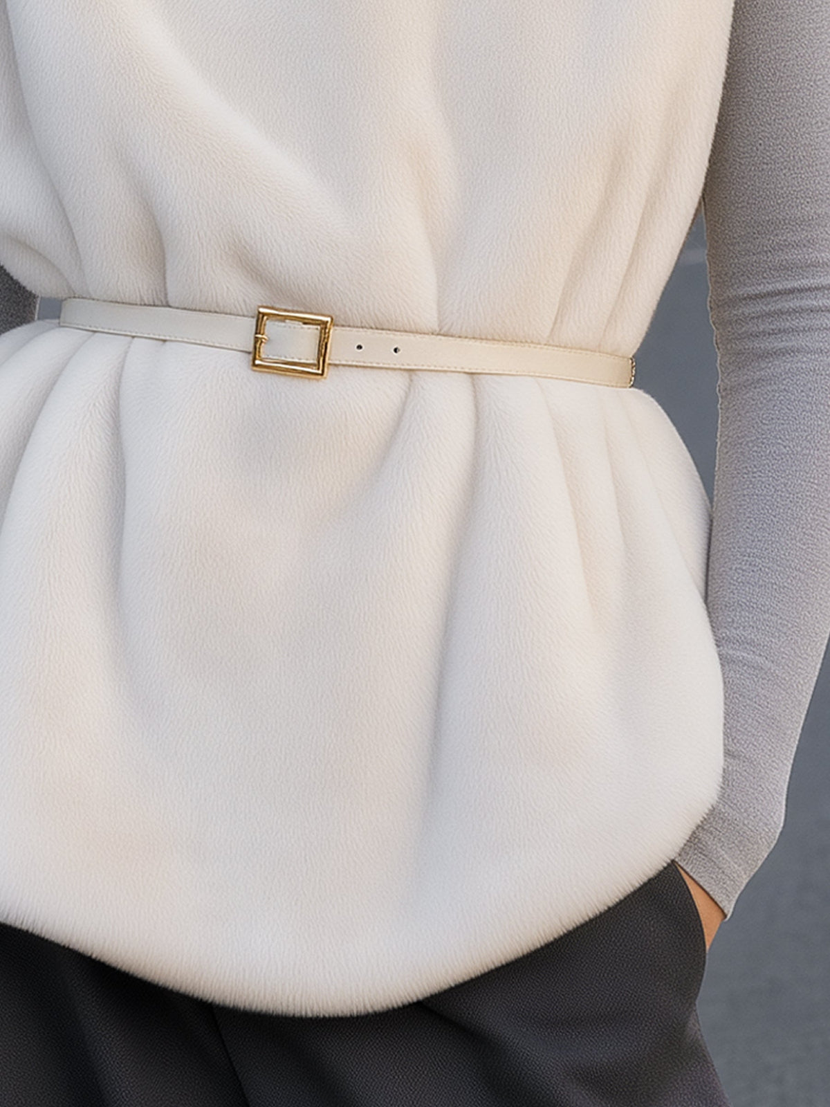 Cowl Neck Belted Faux Fur Vest