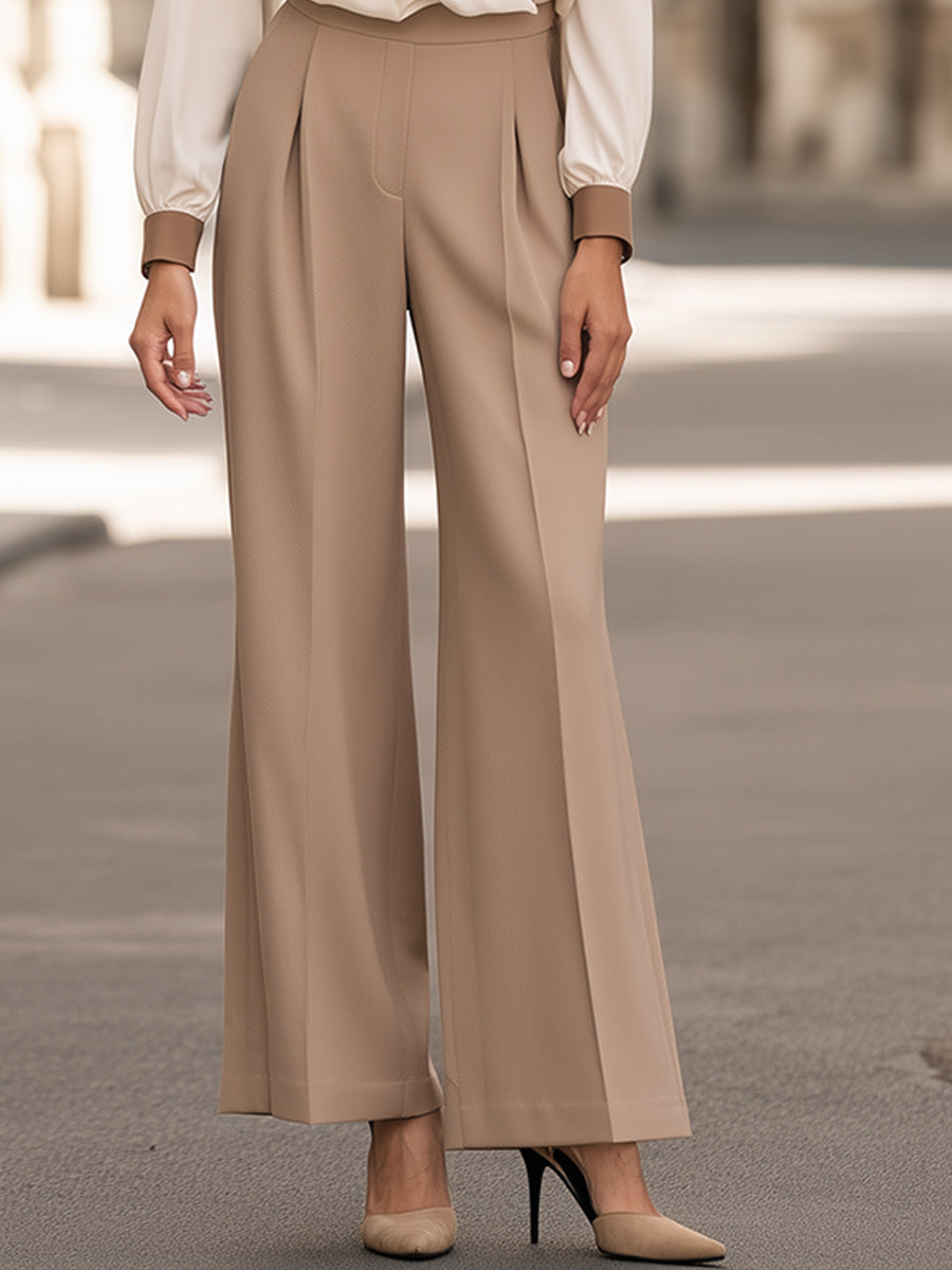 Contrast-Trim Blouse And Wide-Leg Pants Two-Piece Set