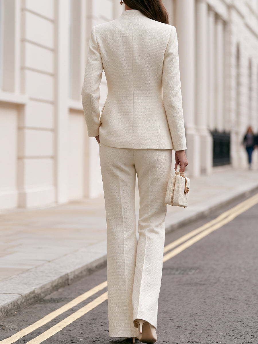Textured Tweed Stand Collar Two Piece Set