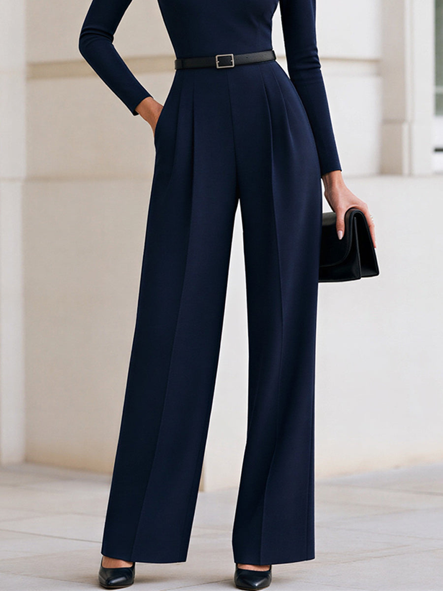 Wrap V Neck Belted Long Sleeve Wide Leg Jumpsuit